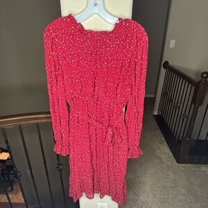 Orange Creek Polka Dot Red Long Sleeve Dress Size S Holiday Whimsy👗